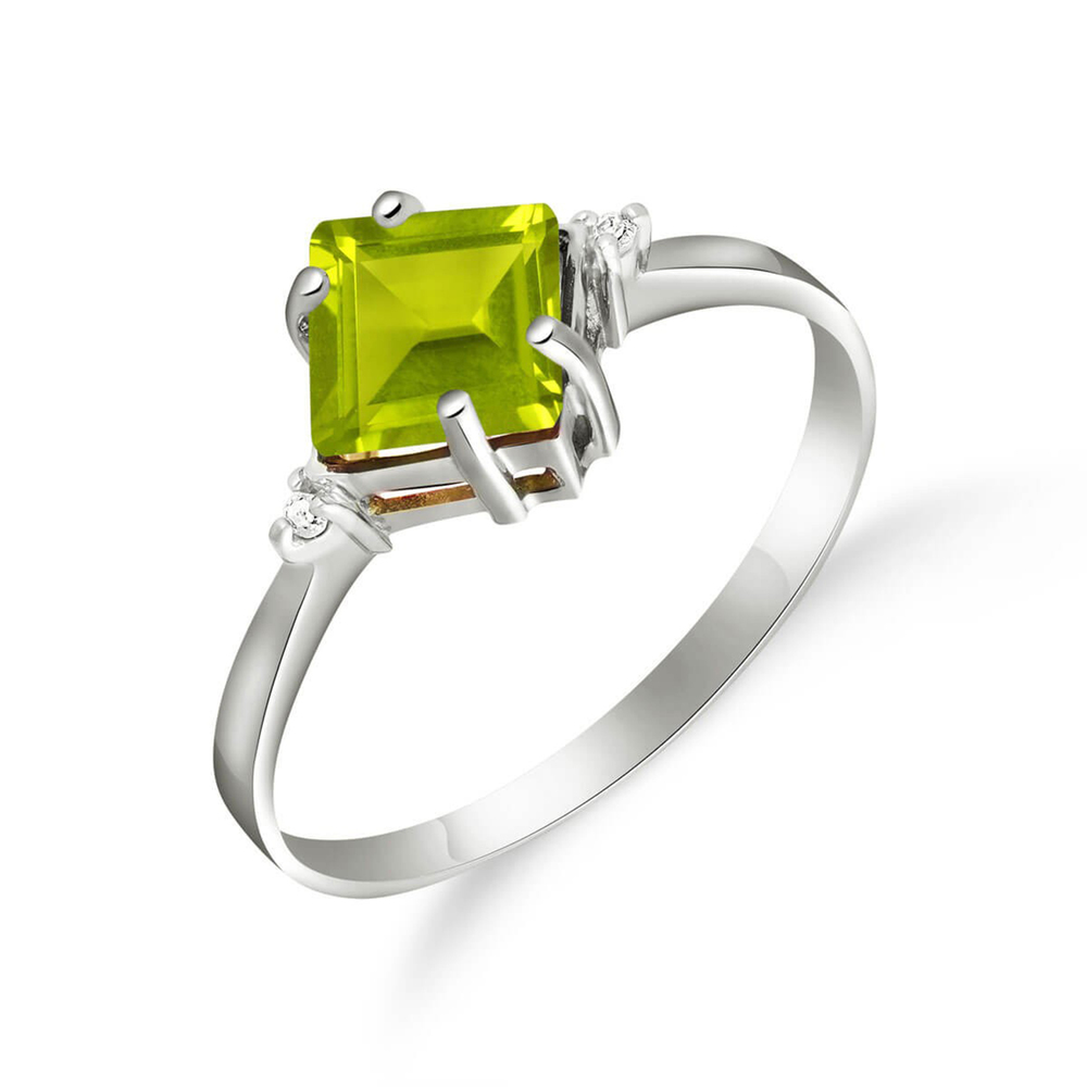 14K. SOLID GOLD RING WITH DIAMONDS & PERIDOT (White Gold)